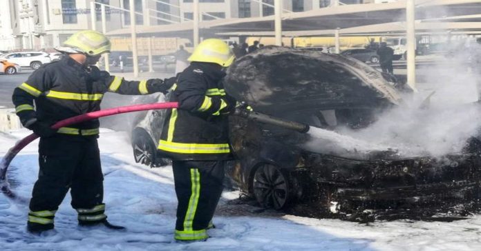 vehicle caught fire